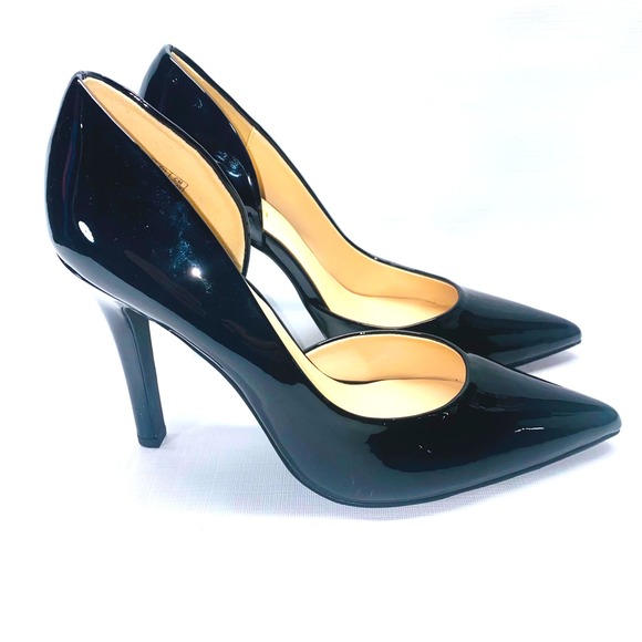Jenn Ardor Size 8 Black Patent Leather Pointed Toe DOrsay Heels Stiletto Pumps - Picture 7 of 13